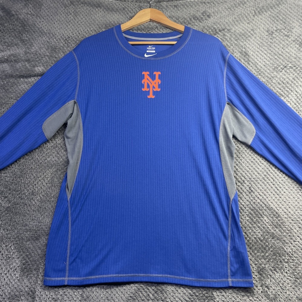 New York Mets Team Issue Nike Pro Long Sleeve 2XL Blue And Gray #372
